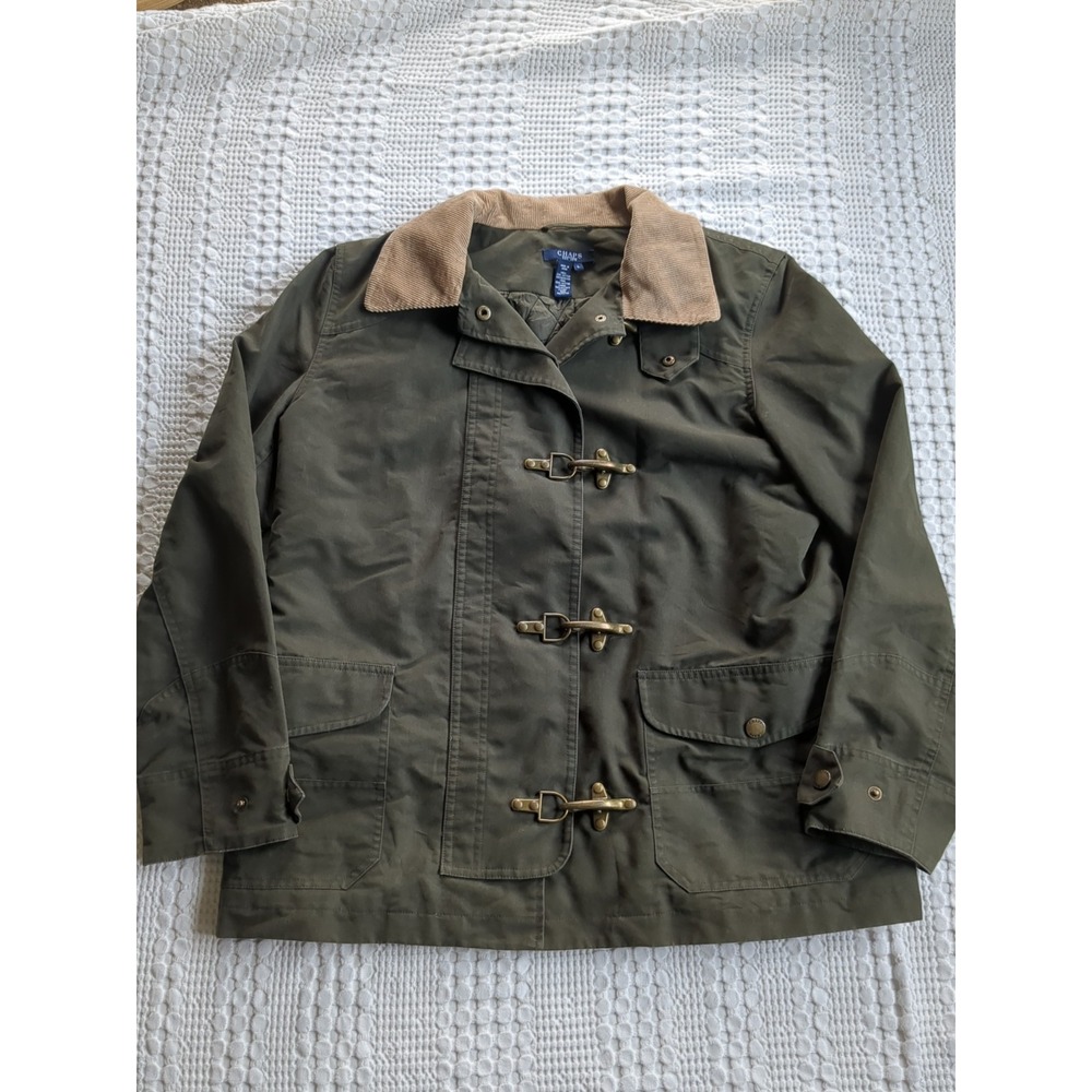 Chaps Fireman Clasp Barn Chore Coat Jacket Corduroy Collar Sz Large Green